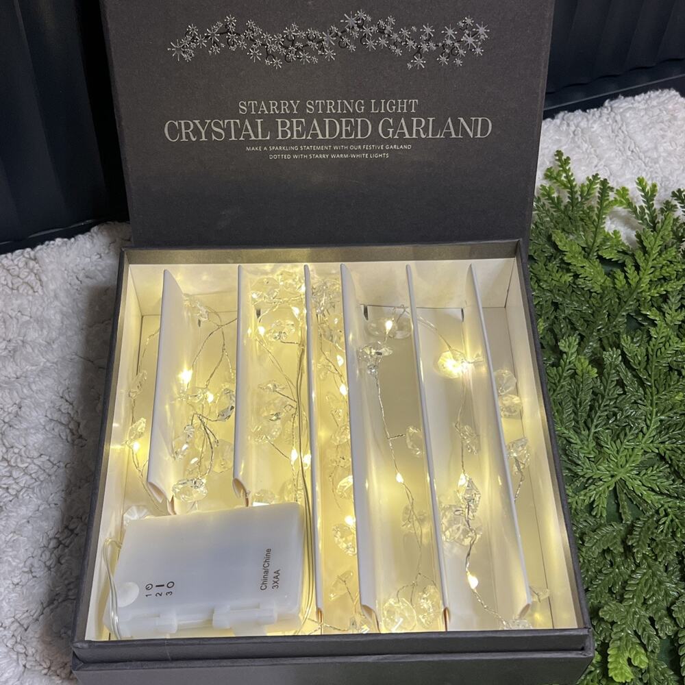Restoration Hardware Starry Crystal Beaded Glass Garland 6 Feet Battery Timer